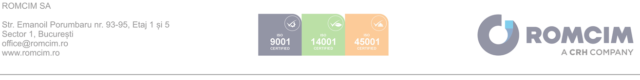 Antet cu date de contact Romcim, ISO-uri și logo